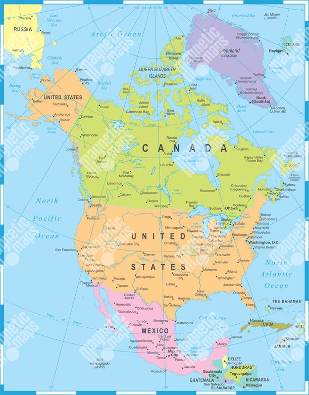 Magneticka Mapa Severni Ameriky Politicka Barevna
