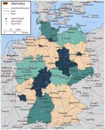  Magnetická mapa Německa, politická, barevná