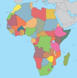  Magnetická mapa Afriky, administrativní, barevná