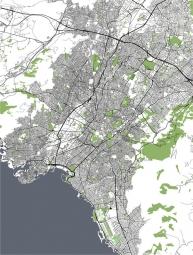  Magnetická mapa Atén, detailní, černá