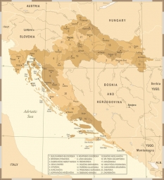  Magnetická mapa Chorvatska, vintage, béžová
