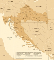  Magnetická mapa Chorvatska, vintage, béžová
