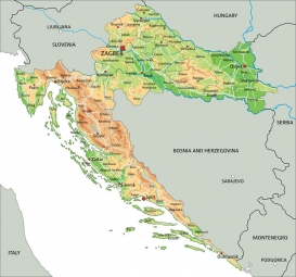  Magnetická mapa Chorvatska, geografická, barevná