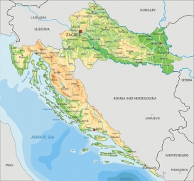  Magnetická mapa Chorvatska, geografická, barevná