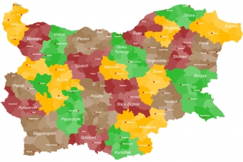  Magnetická mapa Bulharska, administrativní, barevná