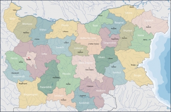  Magnetická mapa Bulharska, administrativní, barevná