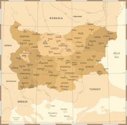  Magnetická mapa Bulharska, vintage, béžová