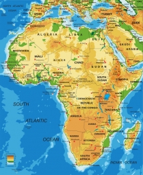  Magnetická mapa Afriky, geografická, barevná