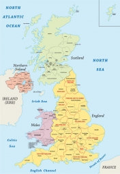  Magnetická mapa Velké Británie, administrativní, barevná
