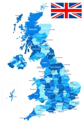  Magnetická mapa Velké Británie, ilustrovaná, modrá