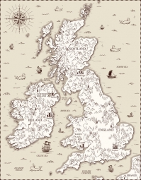  Magnetická mapa Velké Británie, ilustrovaná, old