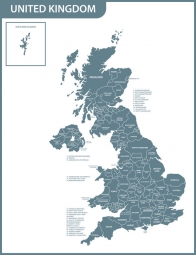  Magnetická mapa Velké Británie, administrativní, šedá