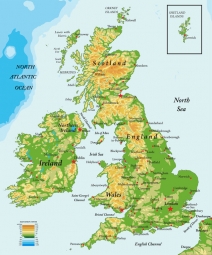  Magnetická mapa Velké Británie, geografická, barevná