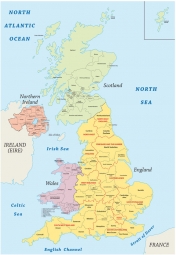  Magnetická mapa Velké Británie, administrativní, barevná
