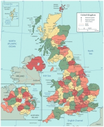  Magnetická mapa Velké Británie, ilustrovaná, barevná