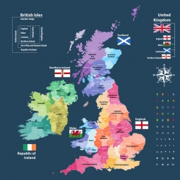  Magnetická mapa Velké Británie, administrativní, barevná