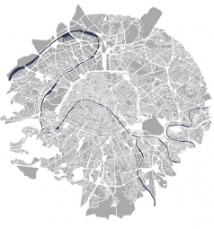  Magnetická mapa Paříže, ilustrovaná, šedá