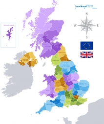  Magnetická mapa Velké Británie, administrativní, barevná