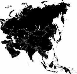  Magnetická mapa Asie, ilustrovaná, černá