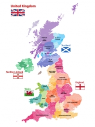  Magnetická mapa Velké Británie, administrativní, barevná