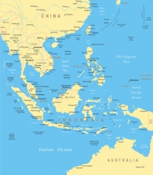  Magnetická mapa Jihovýchodní Asie, ilustrovaná, žluto-modrá