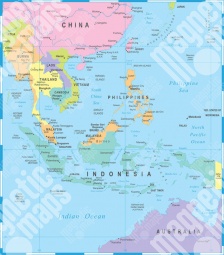  Magnetická mapa Jihovýchodní Asie, ilustrovaná - rámeček, barevná