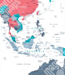  Magnetická mapa Jihovýchodní Asie, ilustrovaná, detailní