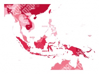  Magnetická mapa Jihovýchodní Asie, vektorová, černá