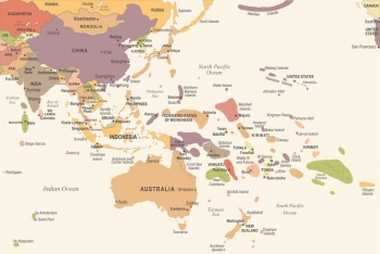  Magnetická mapa Východní Asie a Oceánie, ilustrovaná, vintage