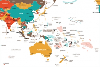  Magnetická mapa Východní Asie a Oceánie, ilustrovaná, barevná