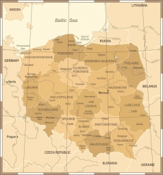  Magnetická mapa Polska, ilustrovaná - rámeček, hnědá