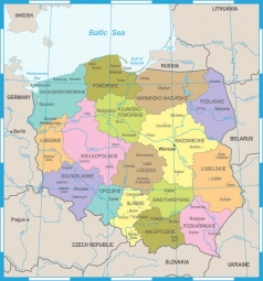  Magnetická mapa Polska, politická, barevná