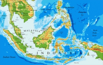  Magnetická mapa Indonesie, geografická, barevná