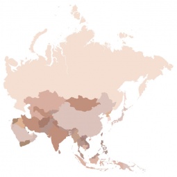  Magnetická mapa Asie, ilustrovaná, béžová