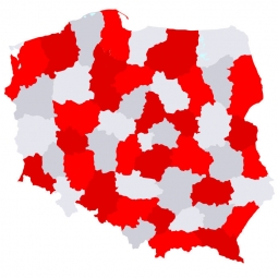  Magnetická mapa Polska, ilustrovaná, červeno-bílá