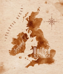  Magnetická mapa Anglie a Irska, watercolor, hnědá