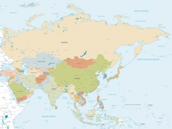  Magnetická mapa Asie, vektorová, barevná