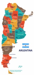  Magnetická mapa Argentiny, ilustrovaná, barevná