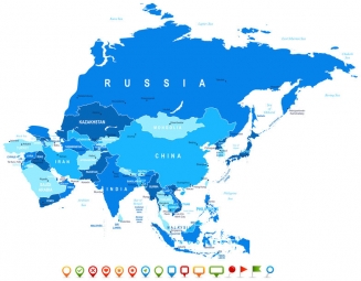  Magnetická mapa Asie, ilustrovaná, modrá
