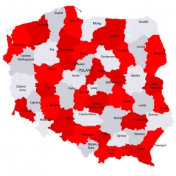  Magnetická mapa Polska, ilustrovaná, červeno-bílá