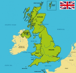  Magnetická mapa Velké Británie, politická, barevná