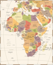  Magnetická mapa Afriky, vintage, detailní