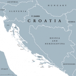  Magnetická mapa Chorvatska, ilustrovaná, šedá
