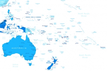  Magnetická mapa Austrálie a oceánie, ilustrovaná, modrá