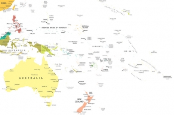  Magnetická mapa Austrálie a oceánie, politická, barevná