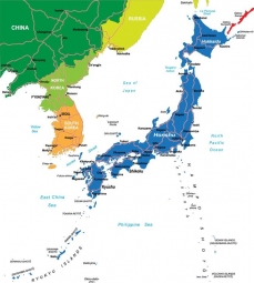  Magnetická mapa Japonska, ilustrovaná, barevná