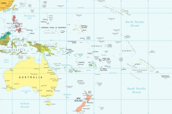  Magnetická mapa Austrálie a oceánie, politická, barevná