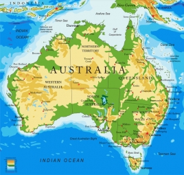  Magnetická mapa Austrálie, geografická, barevná