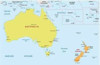  Magnetická mapa Austrálie a oceánie, politická, barevná