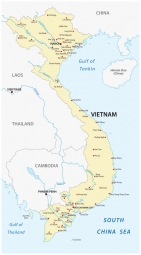  Magnetická mapa Vietnamu, politická, žlutá